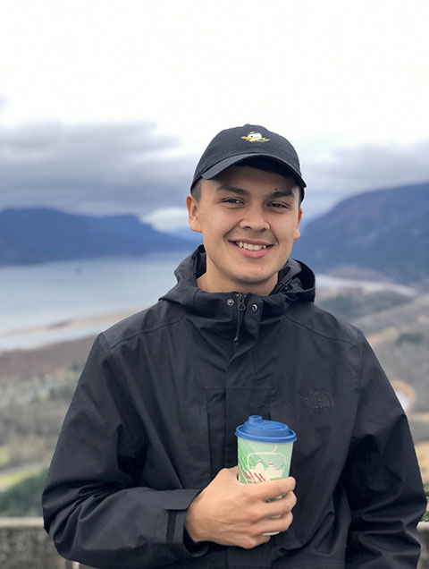 Traven visiting Vista House in the Columbia River Gorge National Scenic Area in 2018.