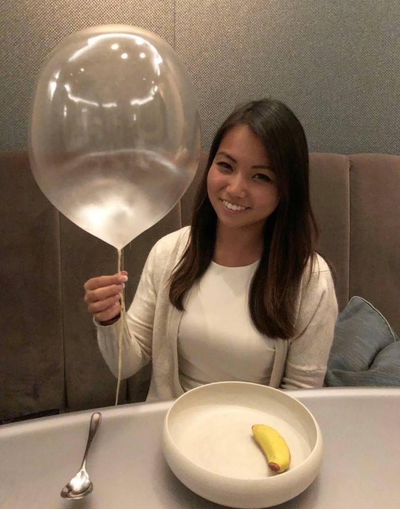 Charlotte, a self-described foodie, during a celebratory dinner for her birthday