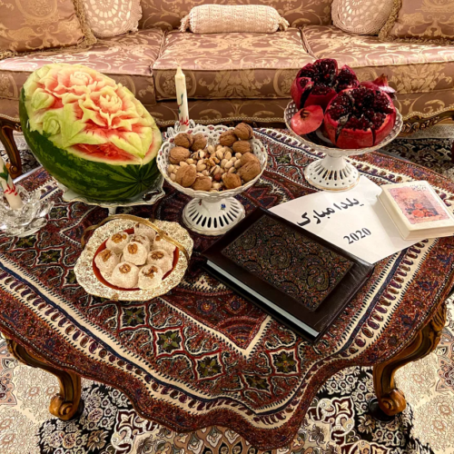 Pomegranate, watermelon, and nuts are symbolic to Yaldā. For their virtual celebration, Alefba held a photo contest and encouraged community members to submit photos of their home displays. Photo: Alefba.